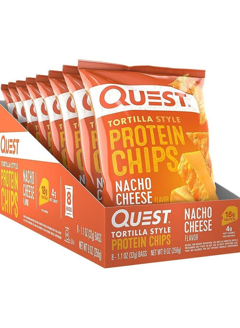 Tortilla Style Protein Chips, Quest, Nacho Cheese, 8 Bags
