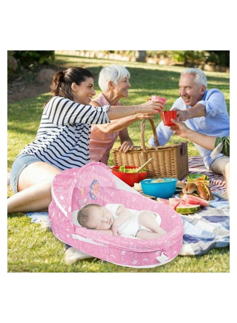 Little Baby Travel Bassinet and Baby Carrier Portable Bassinet for Baby Travel Outdoor Breathable foldable Crib For Infant Baby Travel Bed Pink