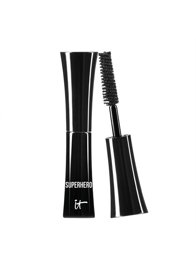 Superhero Mascara, Super Black - Travel Size - Elastic Stretch Volumizing & Lengthening Mascara - Lifts, Separates & Conditions Lashes - With Collagen, Biotin & Peptides - 0.17 fl oz