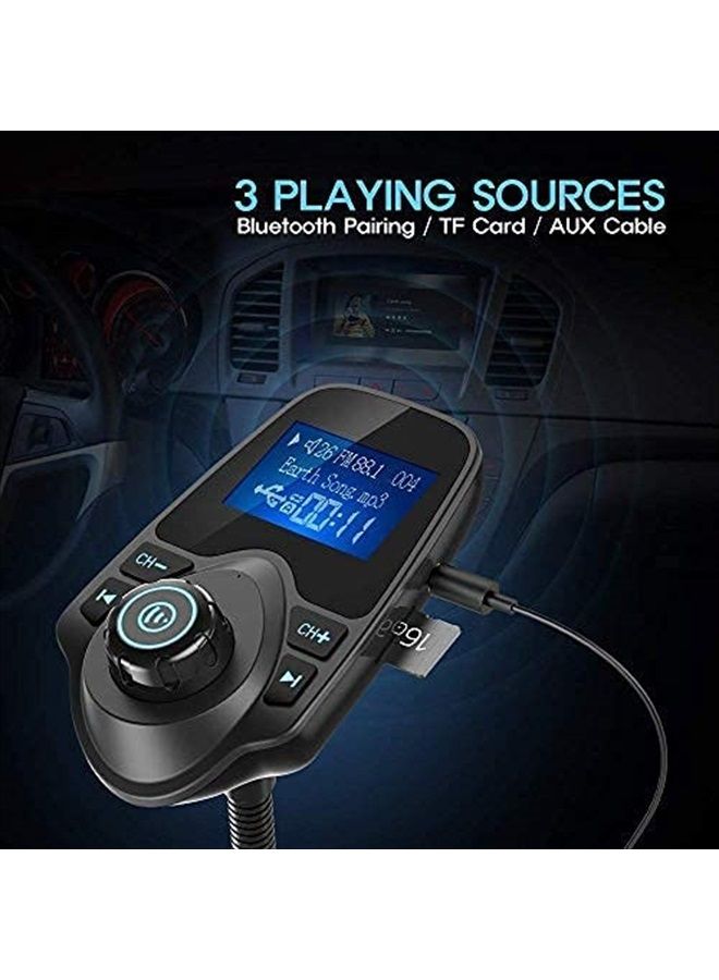 Bluetooth Car FM Transmitter Audio Adapter Receiver Wireless Handsfree Voltmeter Car Kit TF Card AUX 1.44 Display - KM18 Black Matte