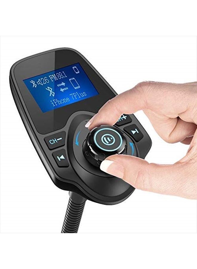Bluetooth Car FM Transmitter Audio Adapter Receiver Wireless Handsfree Voltmeter Car Kit TF Card AUX 1.44 Display - KM18 Black Matte