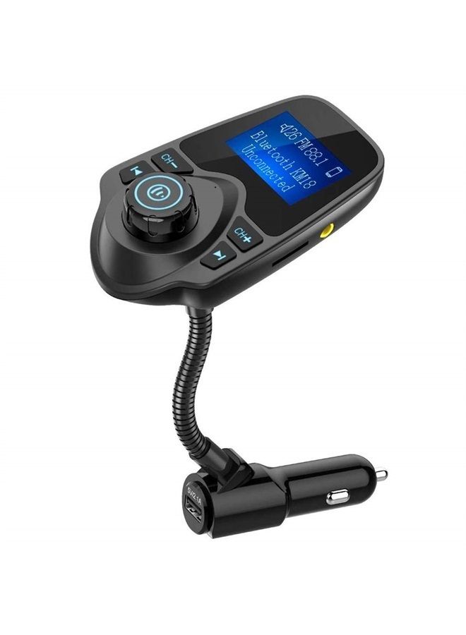 Bluetooth Car FM Transmitter Audio Adapter Receiver Wireless Handsfree Voltmeter Car Kit TF Card AUX 1.44 Display - KM18 Black Matte