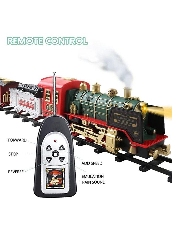 Train Set, Updated Chargeable Remote Control Electric Train Toy for Boys Girls, Lights & Sound, Railway Kits w/Steam Locomotive Engine, Cargo Cars & Tracks, for 3 4 5 6 7 8+ Year Old Kids