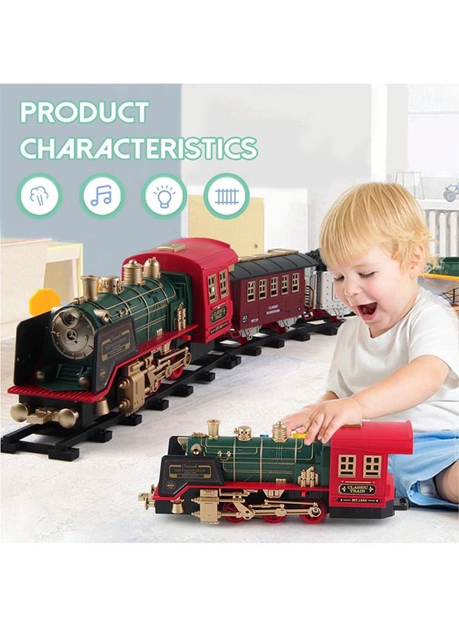 Train Set, Updated Chargeable Remote Control Electric Train Toy for Boys Girls, Lights & Sound, Railway Kits w/Steam Locomotive Engine, Cargo Cars & Tracks, for 3 4 5 6 7 8+ Year Old Kids