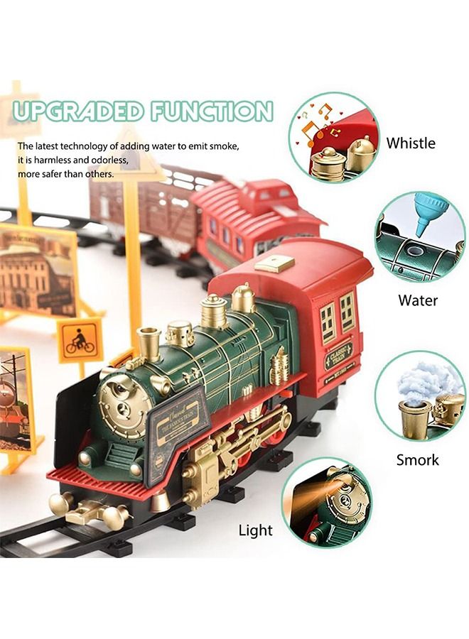 Train Set, Updated Chargeable Remote Control Electric Train Toy for Boys Girls, Lights & Sound, Railway Kits w/Steam Locomotive Engine, Cargo Cars & Tracks, for 3 4 5 6 7 8+ Year Old Kids