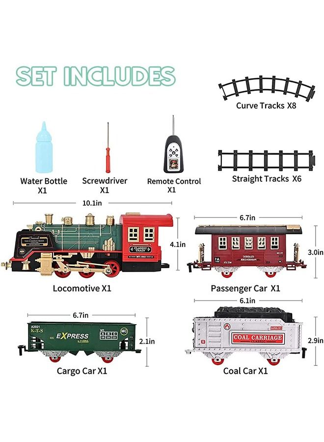 Train Set, Updated Chargeable Remote Control Electric Train Toy for Boys Girls, Lights & Sound, Railway Kits w/Steam Locomotive Engine, Cargo Cars & Tracks, for 3 4 5 6 7 8+ Year Old Kids