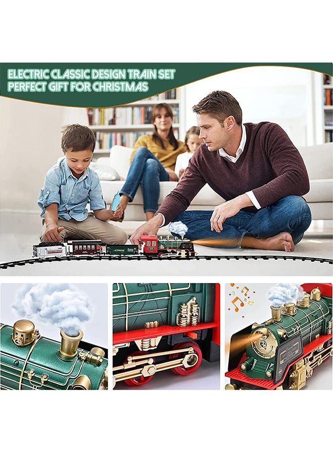 Train Set, Updated Chargeable Remote Control Electric Train Toy for Boys Girls, Lights & Sound, Railway Kits w/Steam Locomotive Engine, Cargo Cars & Tracks, for 3 4 5 6 7 8+ Year Old Kids