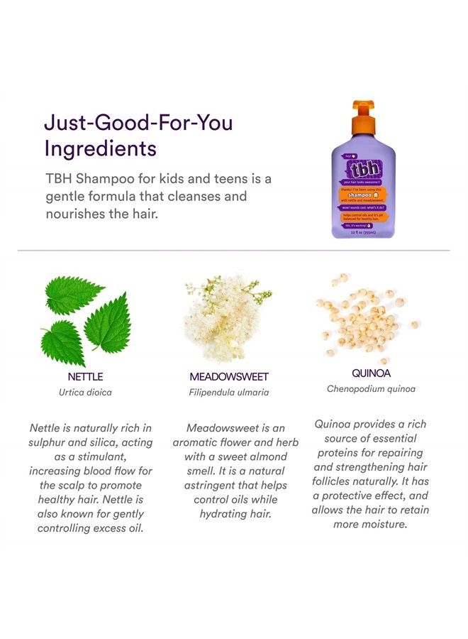 TBH Teen and Kids Shampoo - Tween and Teen Shampoo for Oily Hair,Sulfate and Paraben Free Shampoo - 12 oz
