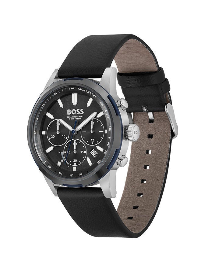 Men Chronograph Round Shape Leather Wrist Watch 44 mm