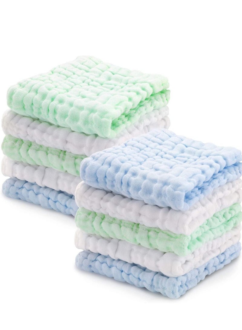 10 Pack Baby Muslin Cloth, Wash Cloth Cotton Soft Towels Set Reusable Squares Cleaning for Bath Bibs and Hands Unisex Wipes Nursing Towel