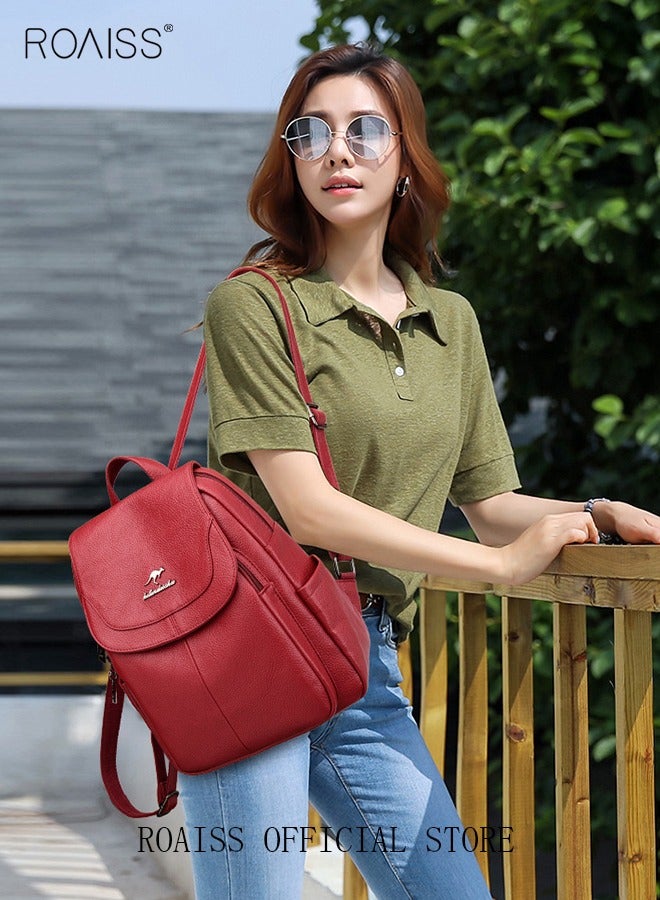Casual Backpack Women's New All-Match Large-Capacity Soft Leather Schoolbag Outdoor Travel Backpack Ladies Bag