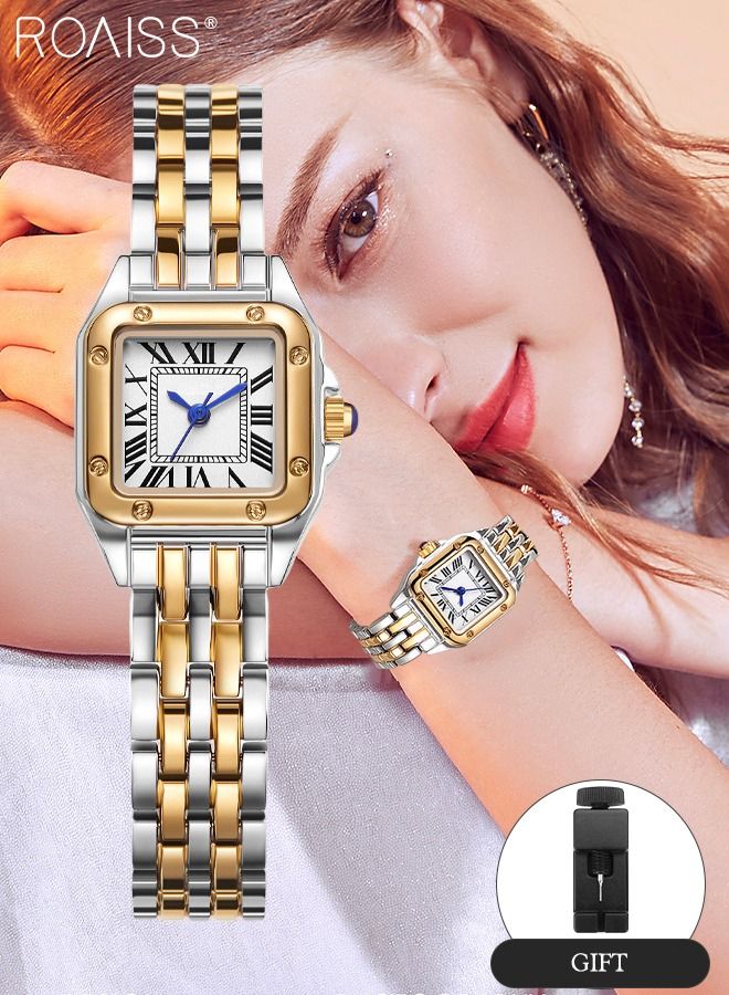 Women's Alloy Strap Quartz Watch Analog Display Small Square Roman Numerals Dial Waterproof Fashion Wristwatch as Gift for Ladies