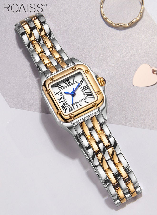 Women's Alloy Strap Quartz Watch Analog Display Small Square Roman Numerals Dial Waterproof Fashion Wristwatch as Gift for Ladies