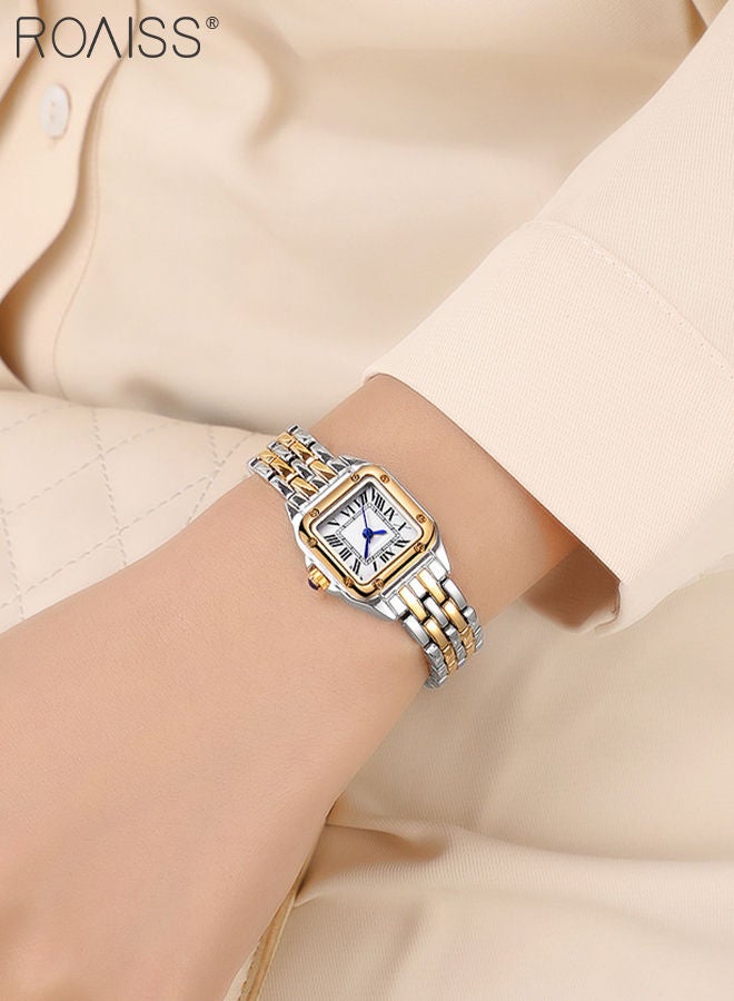 Women's Alloy Strap Quartz Watch Analog Display Small Square Roman Numerals Dial Waterproof Fashion Wristwatch as Gift for Ladies