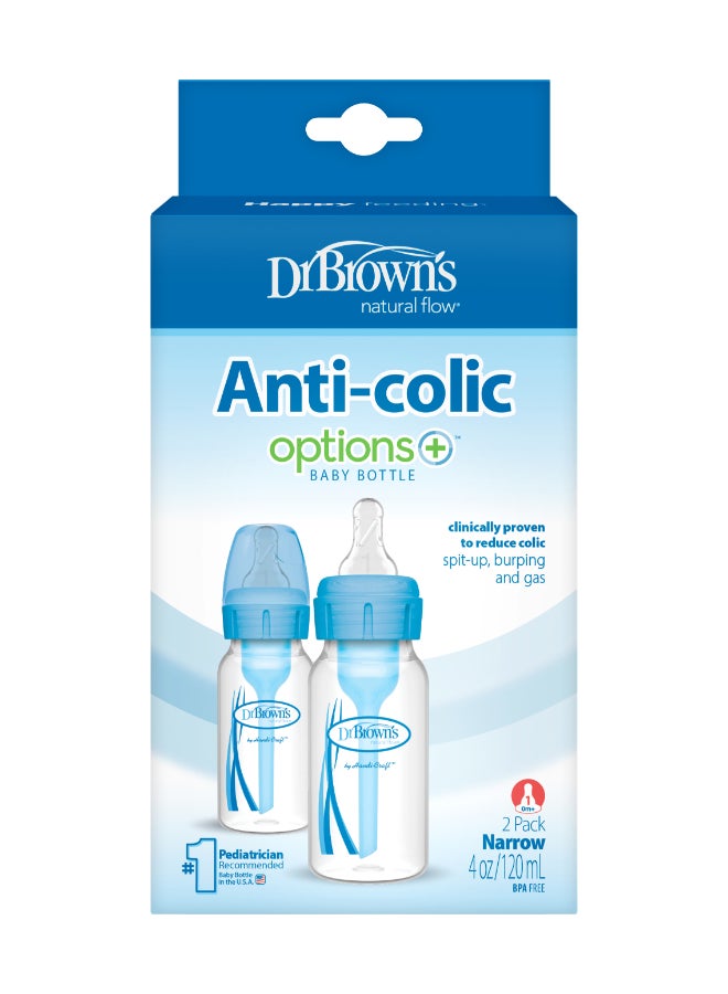 4 Oz/120 Ml Anti-Colic Pp Narrow Options+ Bottle - Blue, 2-Pack