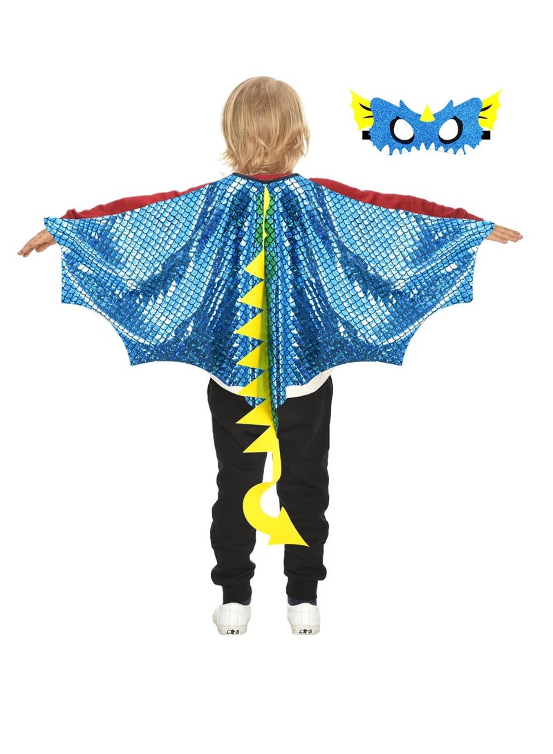 Dragon-Wings Costume for Kids, Dinosaur Mask & Dress Up Cape, as Boys Girls Child Dino Birthday Theme, Party Favors Gifts Toys