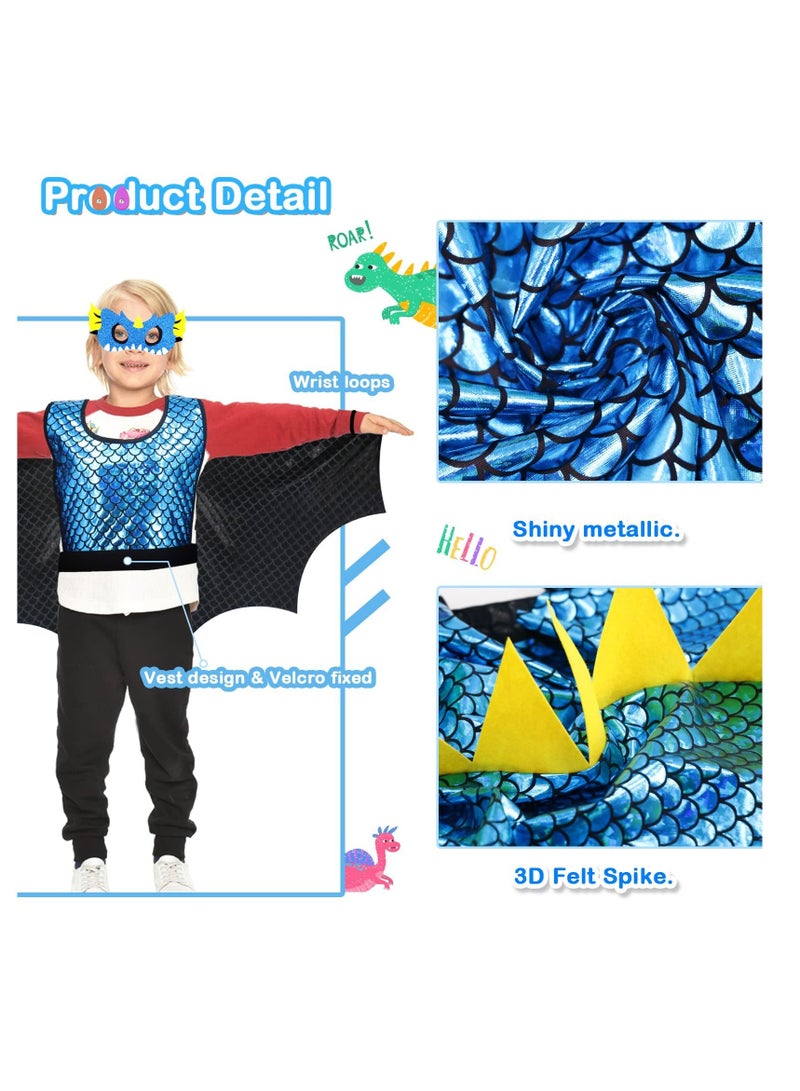 Dragon-Wings Costume for Kids, Dinosaur Mask & Dress Up Cape, as Boys Girls Child Dino Birthday Theme, Party Favors Gifts Toys
