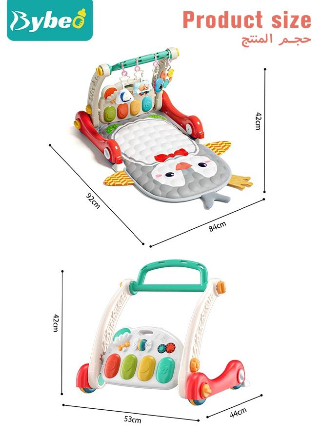 4 In 1 Baby Playmat & Play Piano Gym With Walker, Learning Walking Stroller and Soft Infants Floor Activity Center, Musical Keyboard, Tummy Time