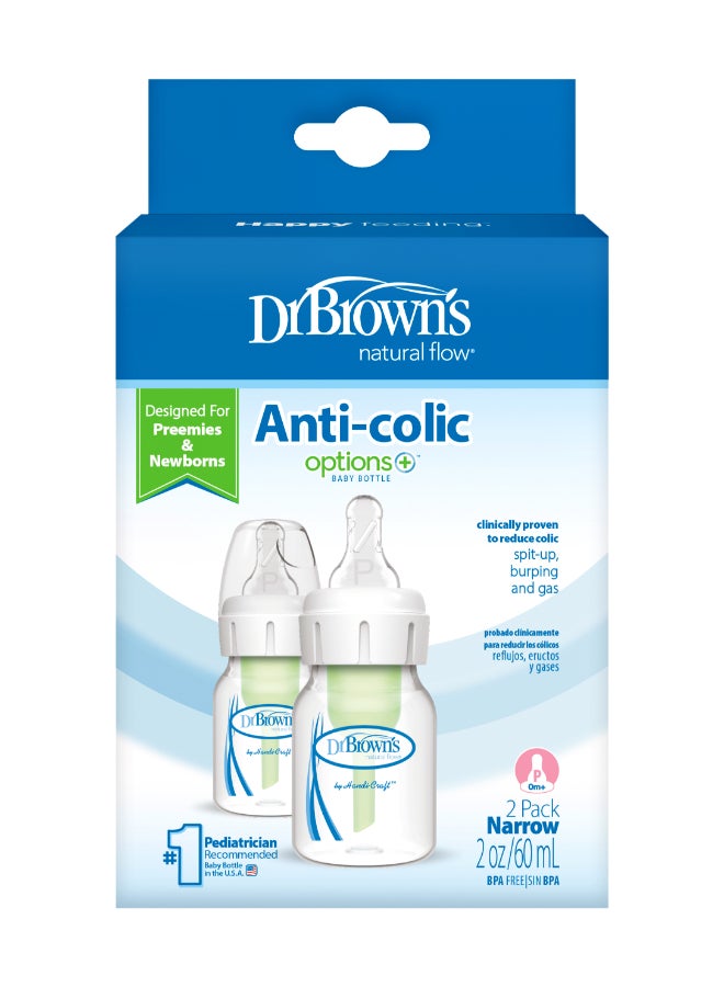 2 Oz/60 Ml Anti-Colic Pp Narrow Options+ Bottle, 2-Pack With Preemie Nipple