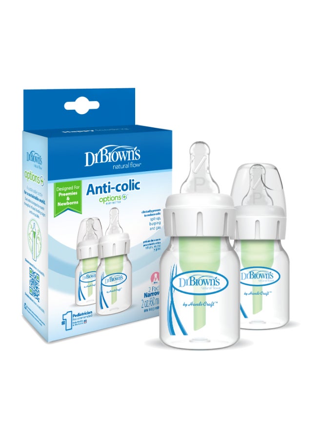 2 Oz/60 Ml Anti-Colic Pp Narrow Options+ Bottle, 2-Pack With Preemie Nipple