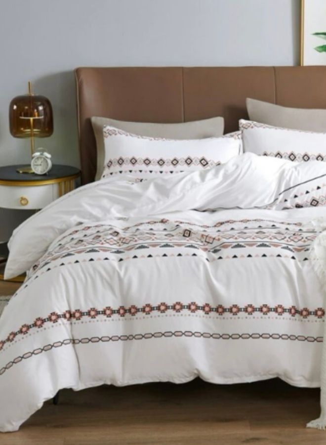 Single size 4 pieces Bedding Set Without Filler, White Color Simple Elegant Design.