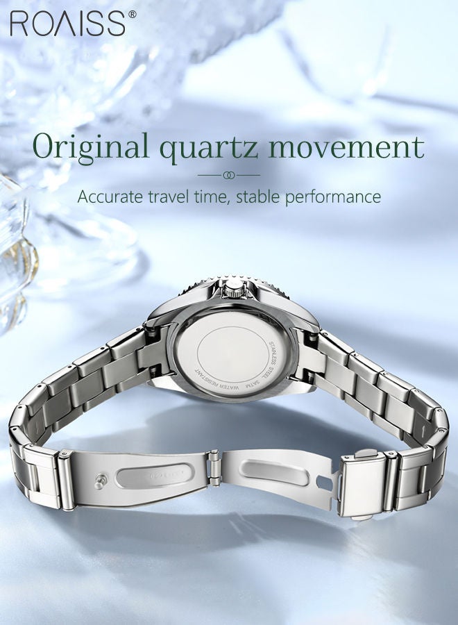 Women's Steel Strap Quartz Watch Analog Display Round Green Dial with Zirconium Diamond Decoration Waterproof Luxurious Wristwatch as Gift for Ladies