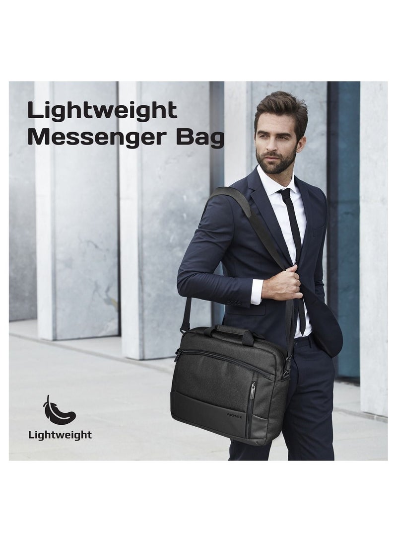 Messenger Bag, Lightweight 15.6-Inch Laptop Bag With Secure Zippers, Water-Resistance, Luggage Belt, Front Pocket And Multiple Compartments