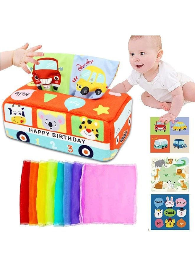 Montessori Toys for Babies Tissue Box Crinkle Toys Soft Stuffed Sensory Baby Toy for Toddler Infants Newborns Preschool Learning Gift