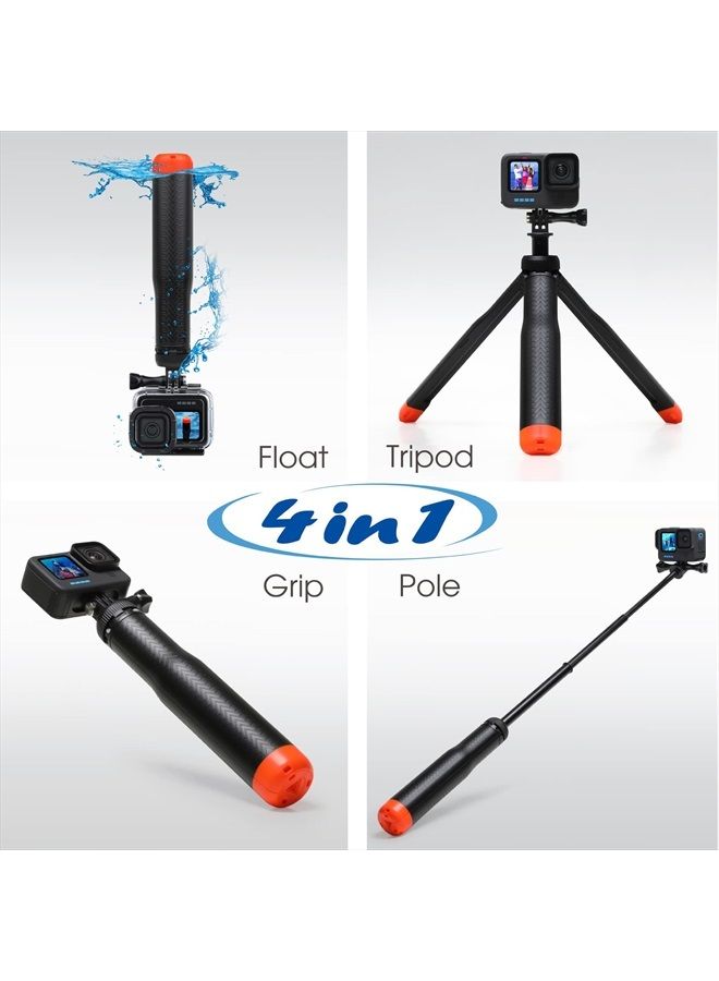 4-in-1 Floating Selfie Stick for GoPro Hero 11, 10, 9, 8, 7, 6, 5, 4, 3, Max, Fusion, Session, DJI OSMO, AKASO, Insta360 - Use as Floating Handle, Extendable Monopod, Hand Grip, Tripod Stand