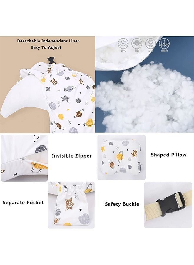 Multipurpose Feeding Pillow, Large Breastfeeding Pillows for Babies, Feeding Pillow, Baby Nursing Pillows, Bed U-shape Pillow and Baby Lounger for Newborn (0-12 months) (White Planet)