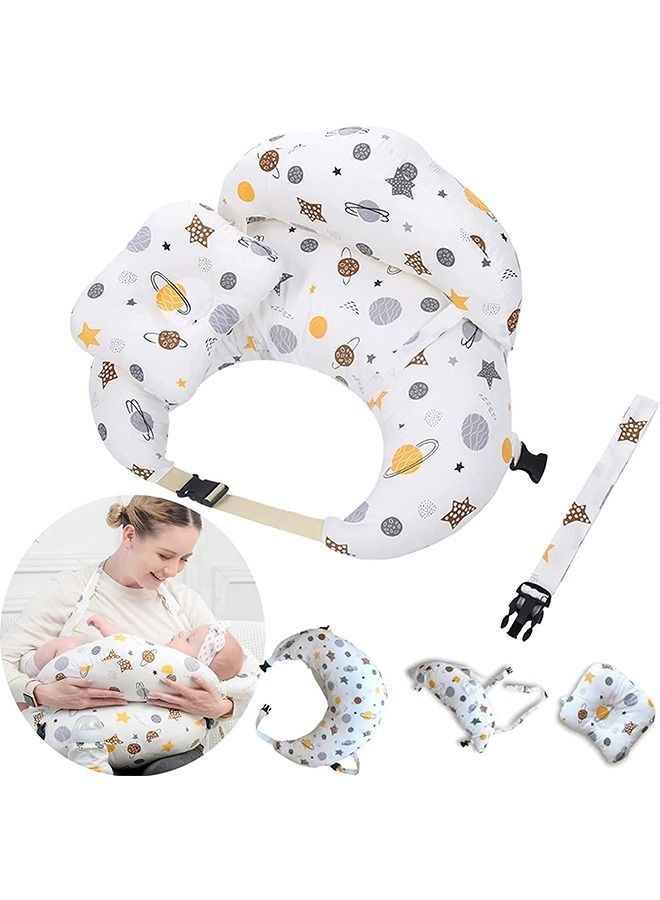 Multipurpose Feeding Pillow, Large Breastfeeding Pillows for Babies, Feeding Pillow, Baby Nursing Pillows, Bed U-shape Pillow and Baby Lounger for Newborn (0-12 months) (White Planet)