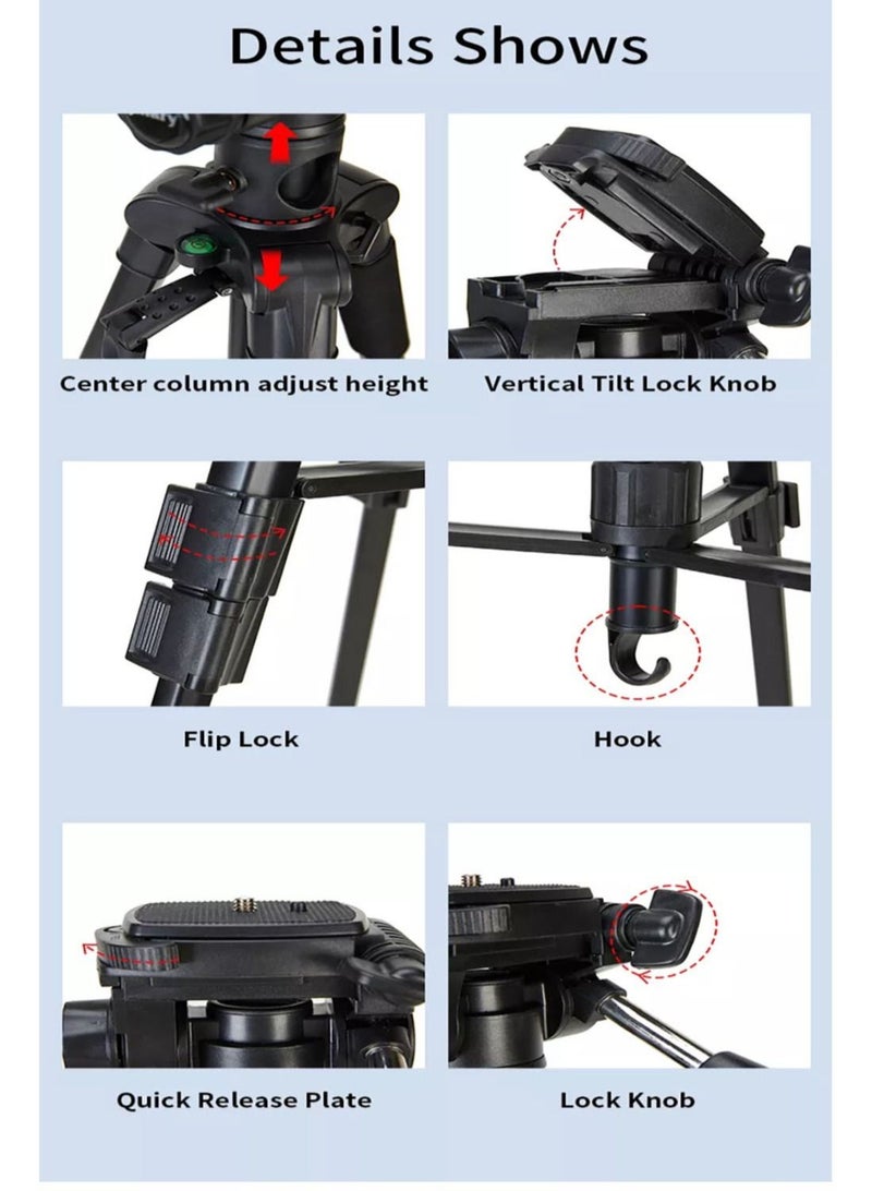 Professional Camera Tripod Stand Lightweight Travel Aluminum Stand Multifunctional Professional Tripod 360° Rotation Tripod Stand Horizontal Rotatable Center Column tripod (KP-2294)