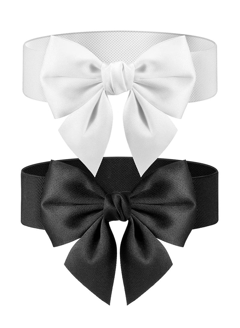 Wide Elastic Belt Women's Bowknot Belt Ladies Stretchy Bow Belt for Party Casual Matching Women Dresses 2 Pcs