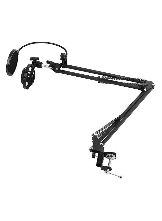 Adjustable Foldable Microphone Stand Heaby Duty Metal Mic Arm Bracket with Shock Proof Holder Windshield Pop Filter for Studio Recording Live Video Broadcasting Online Singing