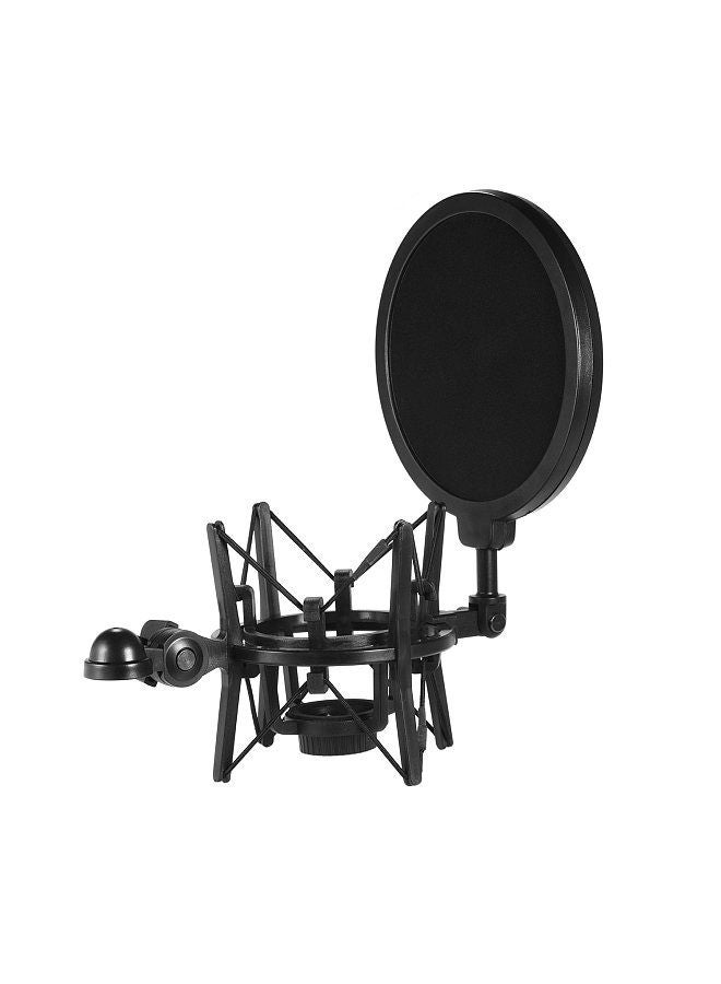 Univerdal Plastic Condenser Microphone Mic Shock Mount Holder Bracket Anti-vibration with Pop Filter for On-line Broadcasting Studio Music Recording