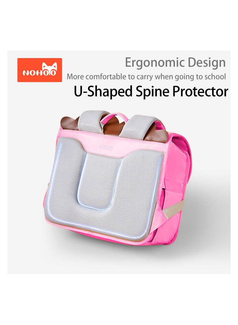 Nohoo Spine Protection Horizontal School Backpack for 0-5 Grade Primary Students - Rabbit Pink