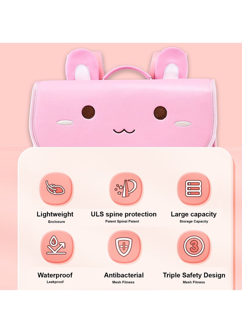 Nohoo Spine Protection Horizontal School Backpack for 0-5 Grade Primary Students - Rabbit Pink