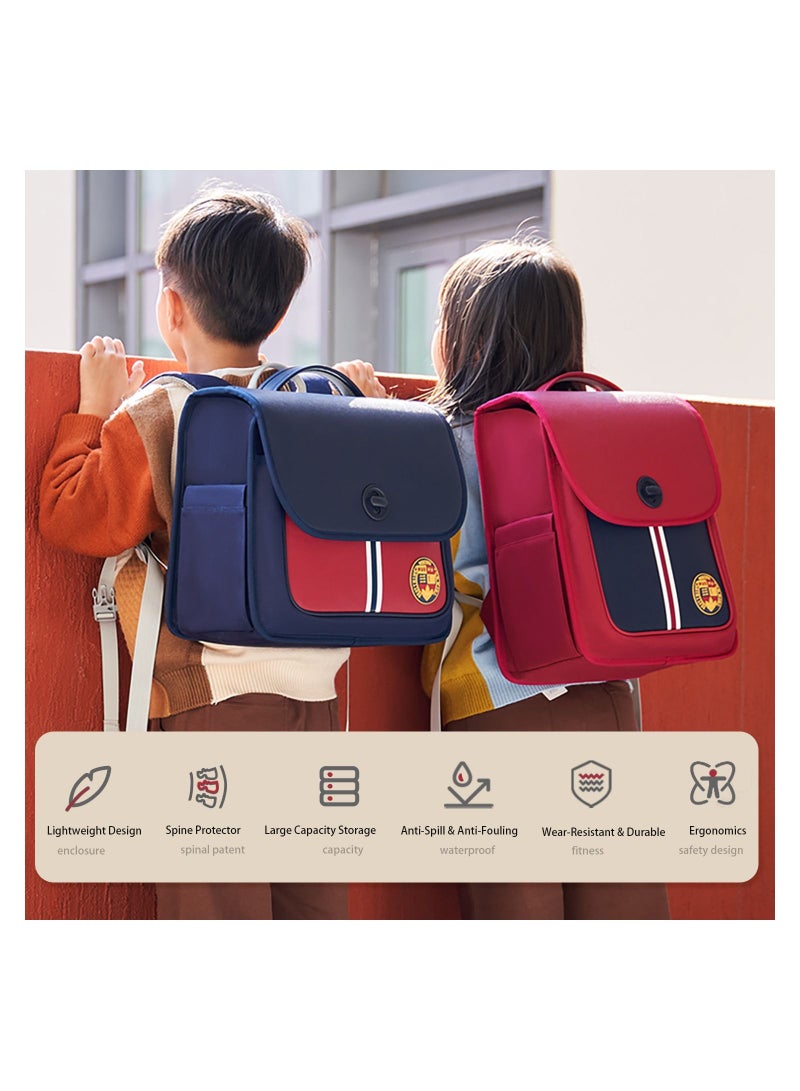 Nohoo Preppy Spine Protection Horizontal School Backpack for 0-5 Grade Primary Students - Red