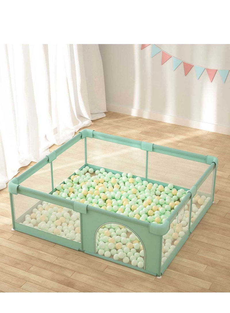 Indoor and Outdoor Baby Activity Center,Portable Playpen, Safety Playard with Anti-Collision Foam,Playpen with 50 Ocean Balls,4 Pull Rings and 1 Storage Bag (200Lx180W cm, Green)