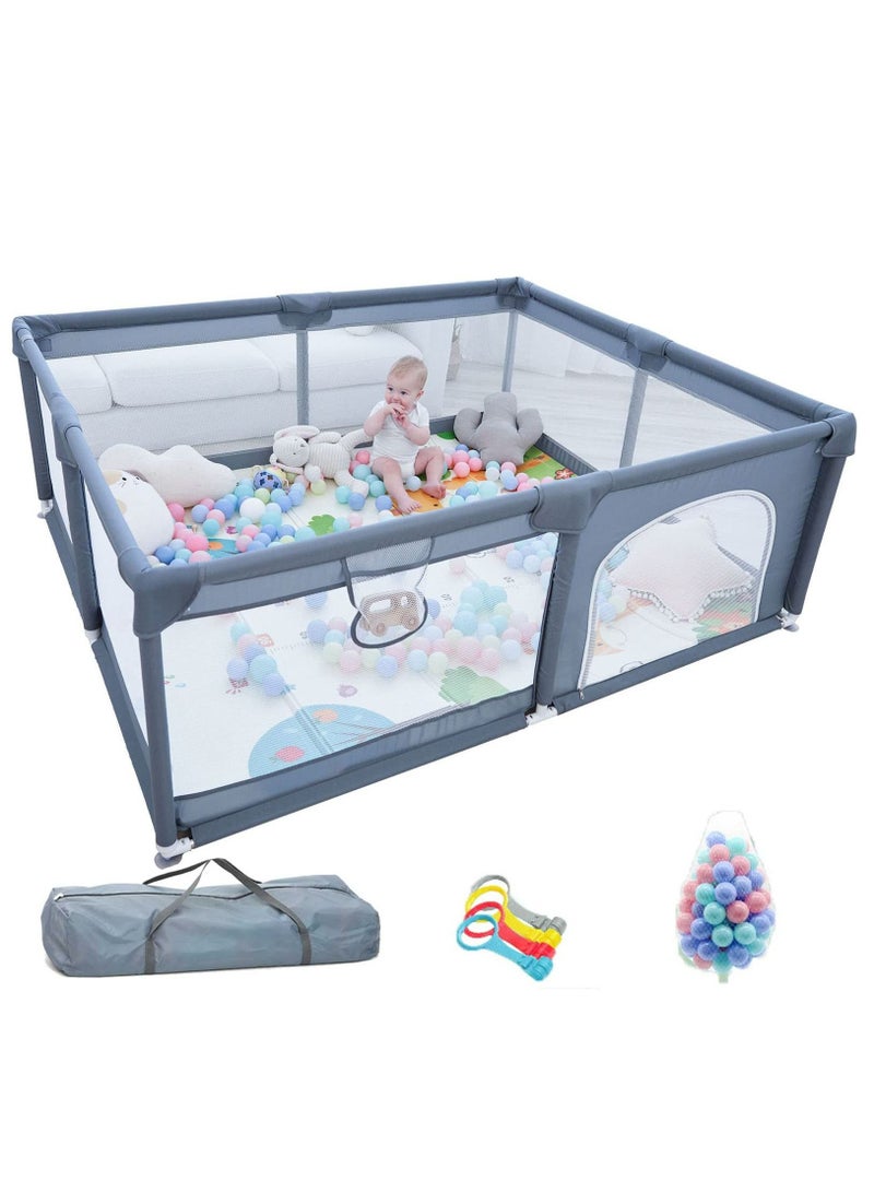 Anti-Collision Foam Playpens with Breathable Mesh for Babies, Baby Playpen, 150 x 180 x 68cm Large Playpen for Baby and Toddlers, Large Playard, Safety Play Yard for Toddler, Not Included Mat - Grey