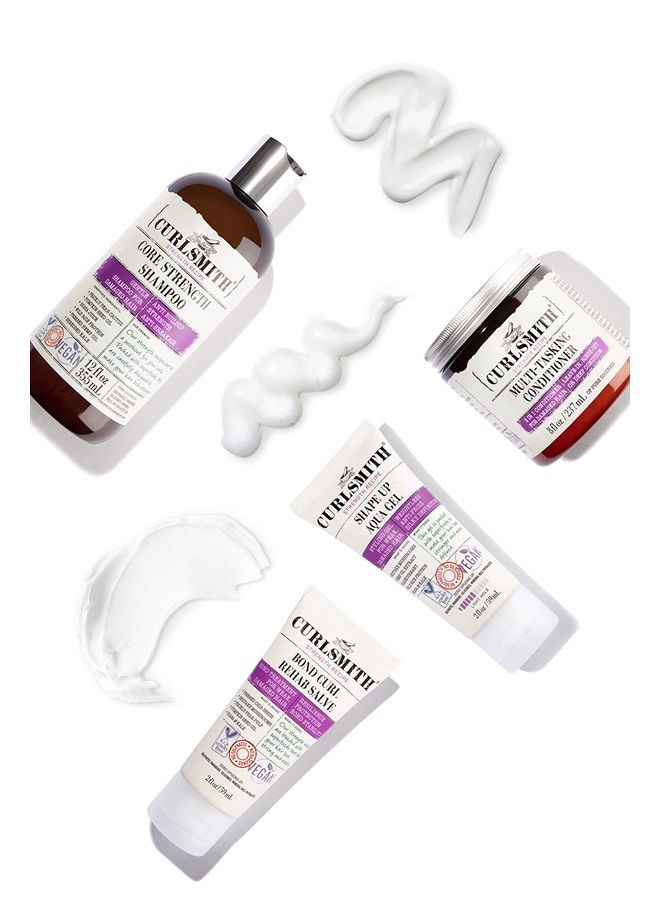 Curlsmith - Strength Complete Kit for Damaged Hair, with Core Strength Shampoo, Multi-Tasking Conditioner, Bond Curl & Shape Up Aqua Gel