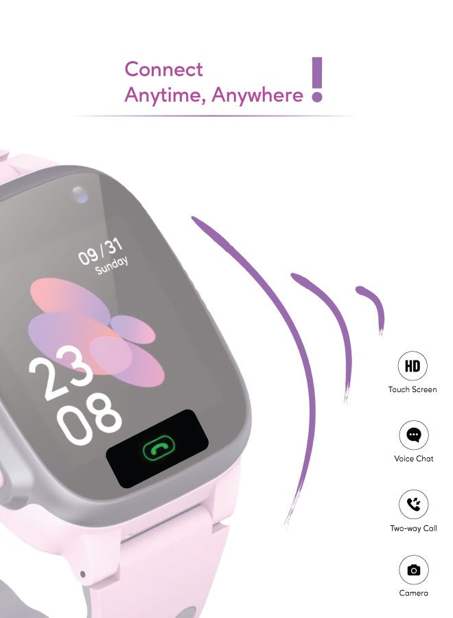 Smart Watch for Kids Series 1 with GPS / SIM Card Slot/ SOS Alarm/ HD Touch Screen/ Voice Chat/  Contact Calls and Flashlight - Pink
