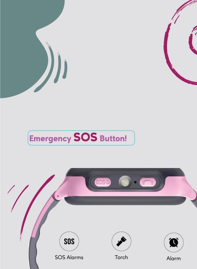 Smart Watch for Kids Series 1 with GPS / SIM Card Slot/ SOS Alarm/ HD Touch Screen/ Voice Chat/  Contact Calls and Flashlight - Pink