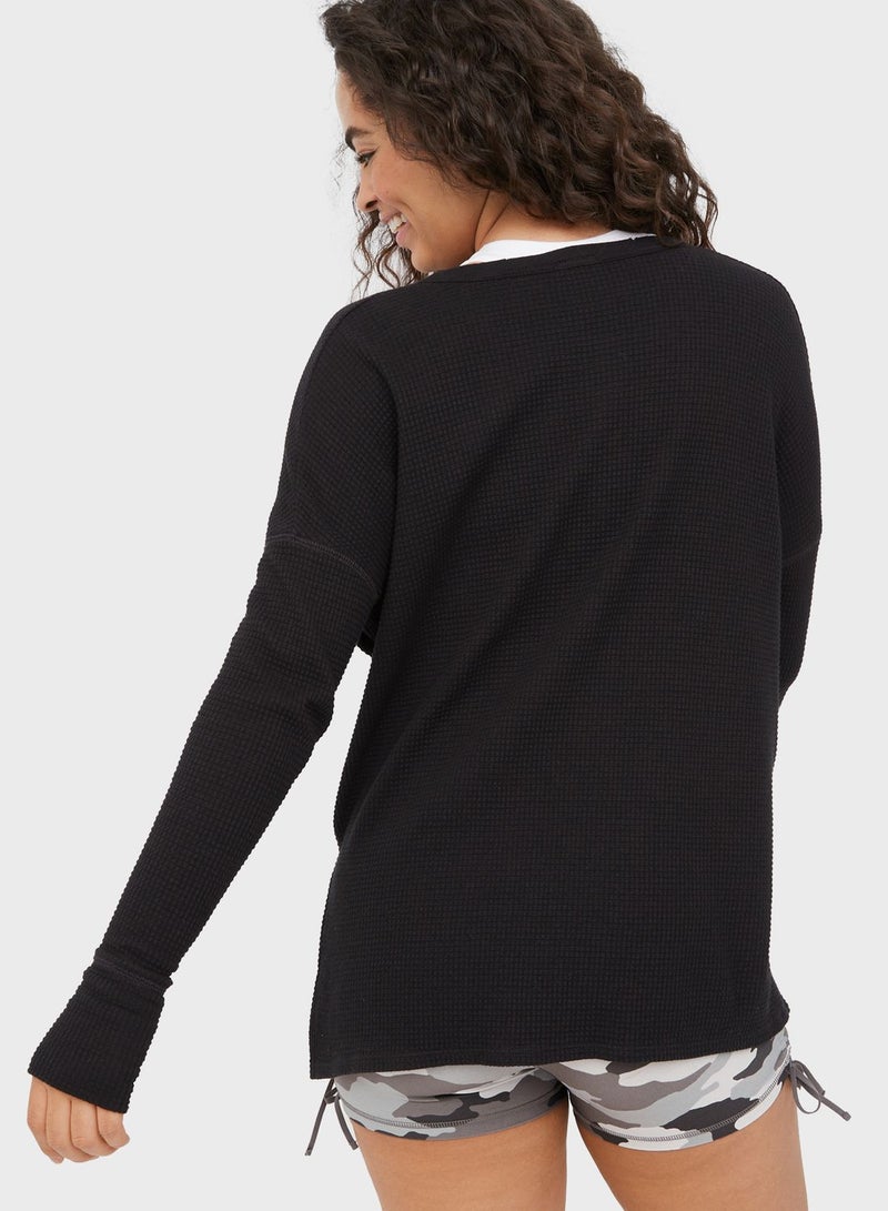 Ribbed Button Detail Top