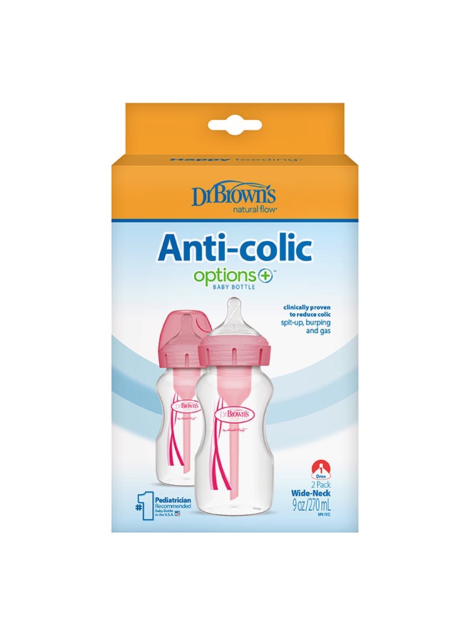 9 Oz/270 Ml Anti-Colic Pp W-N Options+ Bottle, Pink, 2-Pack