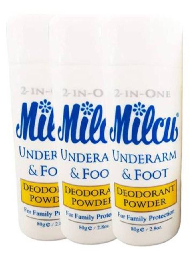 3 Pieces Milcu Underarm & Foot Deodorant Powder 80g