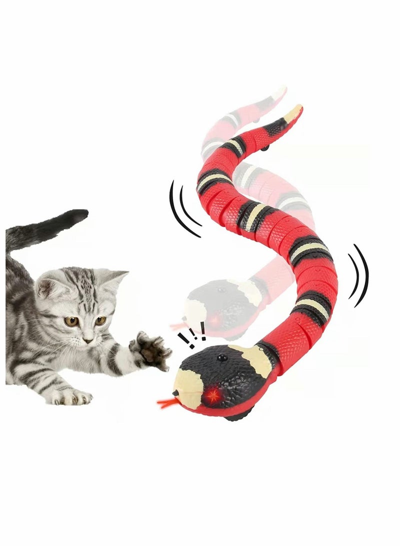 Interactive Cat Toy Snake, Realistic Simulation Smart Sensing Snake Toy, USB Rechargeable, Automatically Sense Obstacles and Escape, Tricky Snake Cat Toys for Indoor Cats Dogs (Pink)