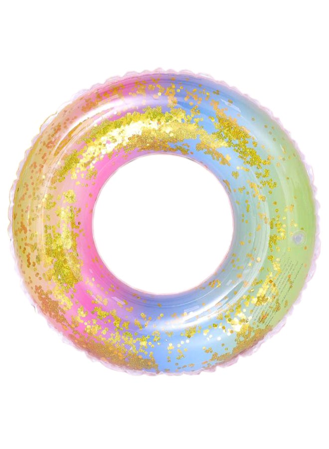 Inflatable Rainbow Glitter Swim Ring Float 18 x 2cm