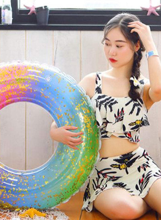 Inflatable Rainbow Glitter Swim Ring Float 18 x 2cm