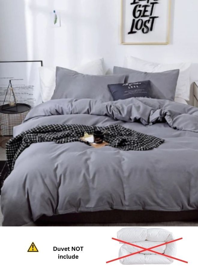 King size 6 Piece Bedding Set Without Filler Plain Anchor Grey